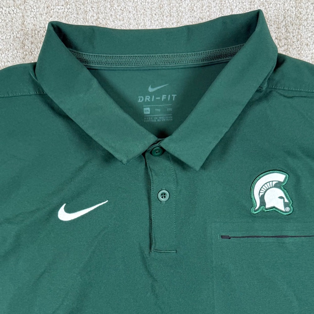 Nike Dri-Fit Mens 2XL Michigan State Spartans Green Performance Golf Polo Shirt